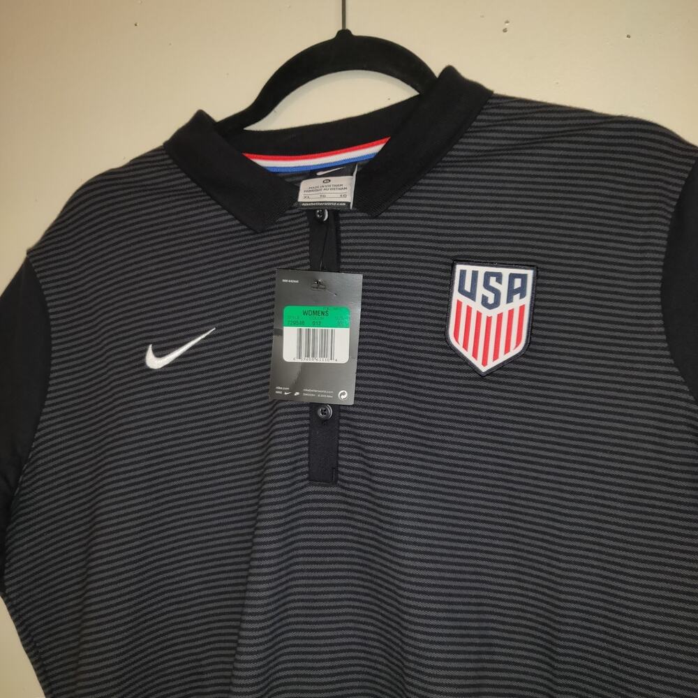 NIKE Team USA Polo Women's XL Collared Black Gray Striped Short Sleeve Buttons - Picture 3 of 16